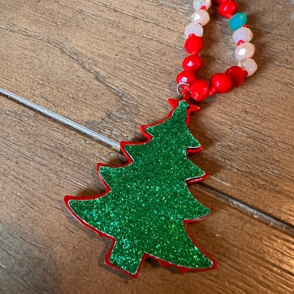 Treasure Jewels Christmas Tree Glitter Pendant Long Beaded Necklace Reversible - Picture 10 of 13